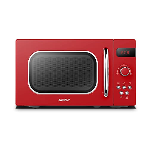 Comfee CMSRO 20 di rd forno a microonde in stile retrò con 8 menu auto, 5 livelli di potenza, pulsante di cottura Express, 20 l, 800 W, rosso passionato